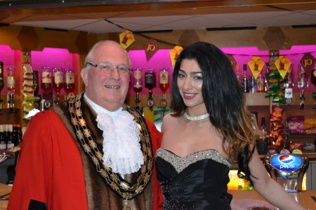 Mayor of March Kit Owen and consort Sabina Sultanova<br /><br /><br /><br /><br /><br /><br /><br /> wait to greet guests.