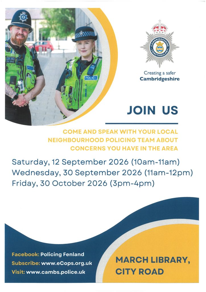 30 September 2026: Neighbourhood Policing at March Library 11am - 12noon